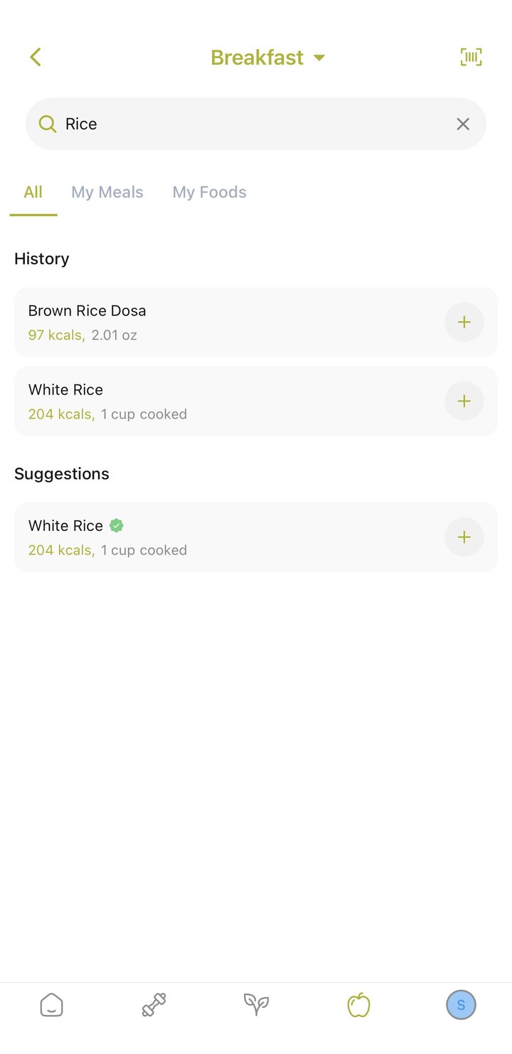 Food logging in the app
