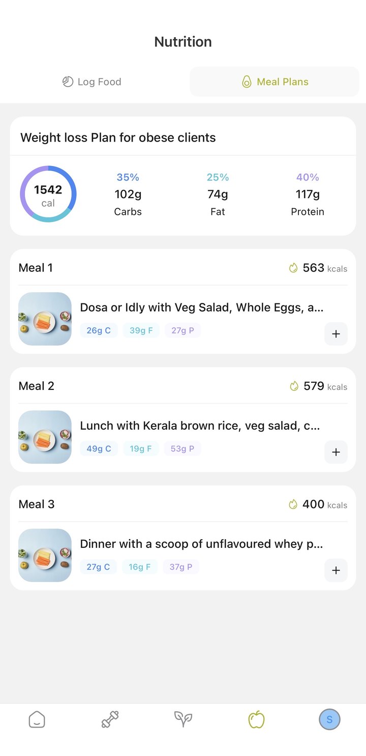 Personalised meal plan in the app