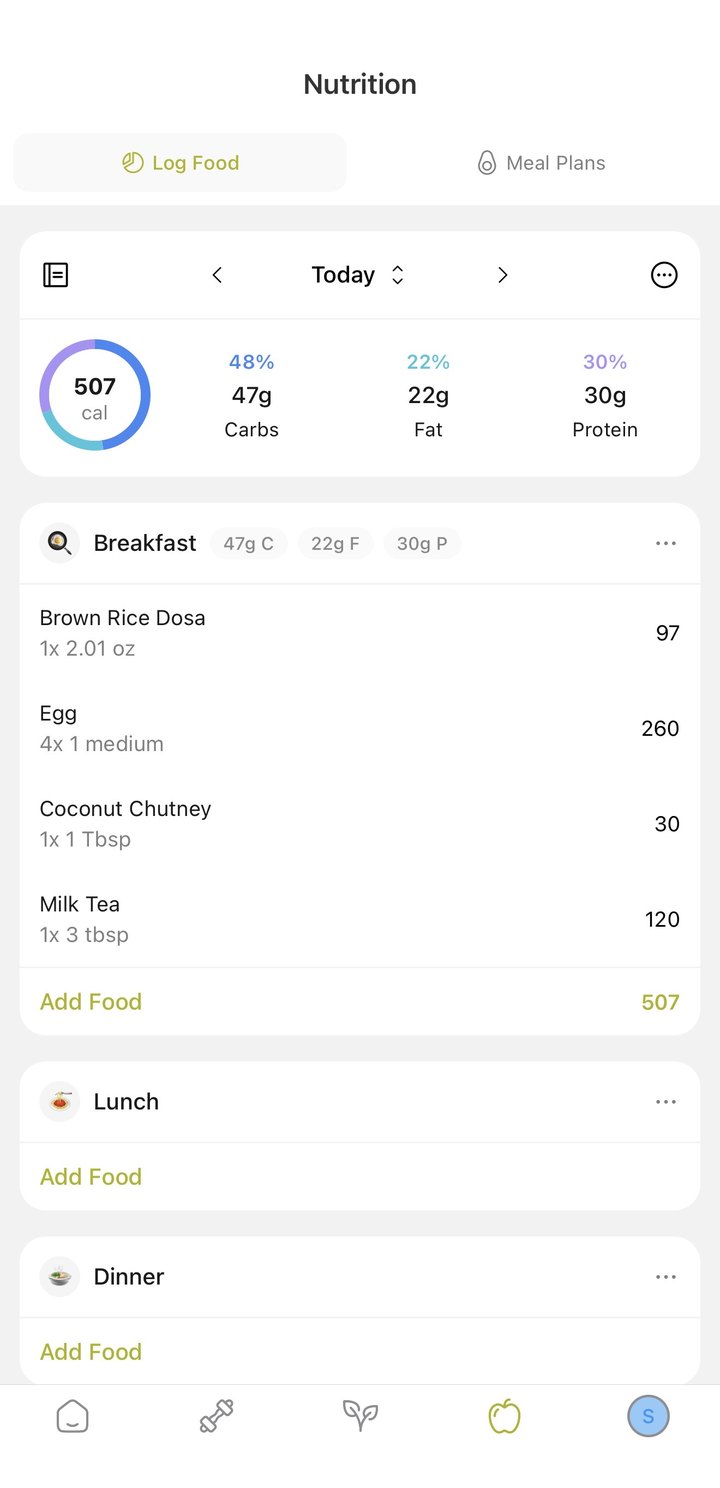 Nutrition and macro tracking in the app